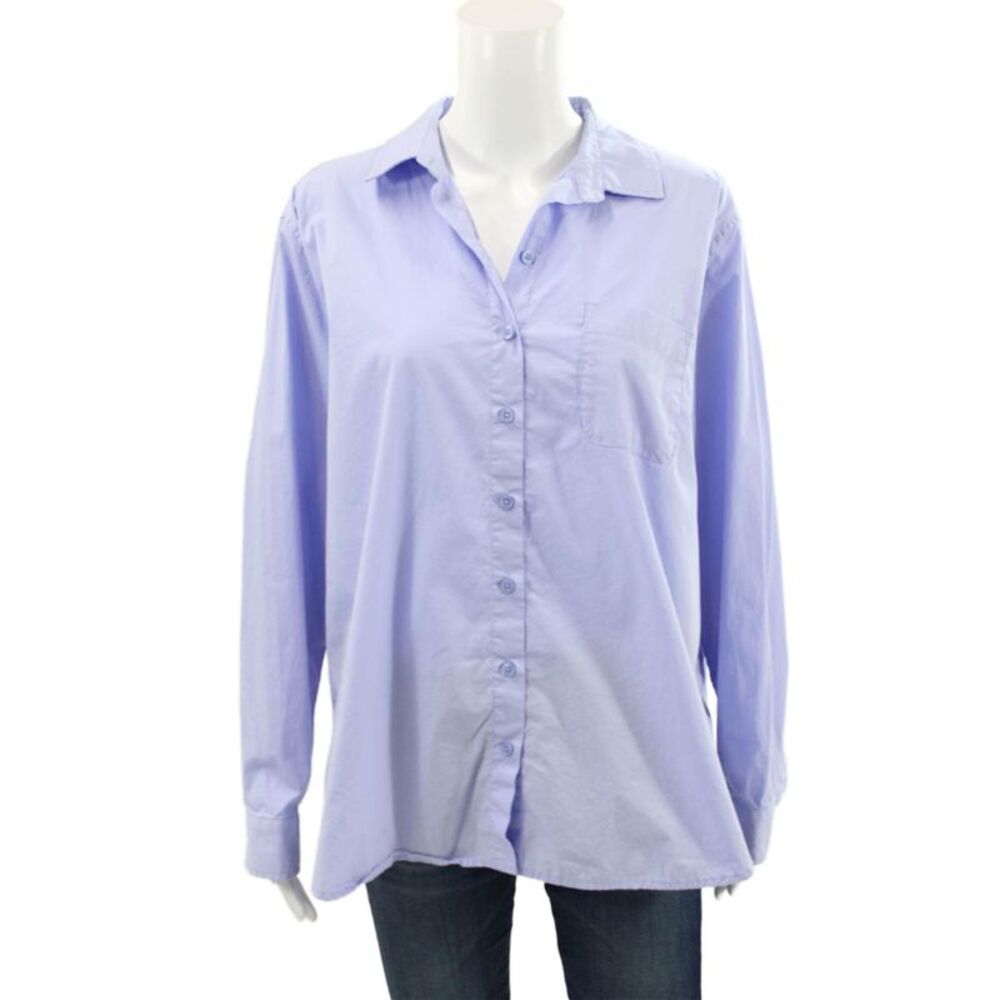Roots Women Basic Button-Up Purple Cotton Collared Long Sleeve Size M